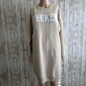 Women's Olive + Oak Beige White Weekend Long Sleeve Sweater Dress M
